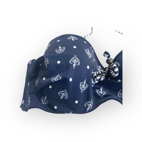 Timeout ᯾ Nautical Print Bandeau Bikini Top ᯾ Navy White Anchors + Stripes ᯾ L - Picture 4 of 16
